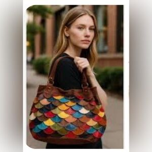 Lucky Brand Boho Festival Colorful Patchwork Leather/Suede Shoulder Bag
